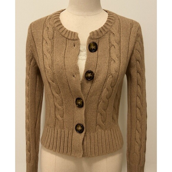 Vtg Old Navy Y2K Tan Button Up Cable  Knit Sweater Preppy Academia - Picture 1 of 7